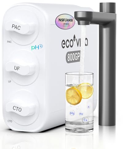 Ecoviva Ultra-Filtrations Untertisch Wasserfiltersystem - 800G (3028 L/Tag) 0,01μm 4-stufige Hohe Kapazität Untertisch Wasserfiltration mit Wasserhahn - Kein Abwasser - Reduzieren PFAS, PFOA/PFOS