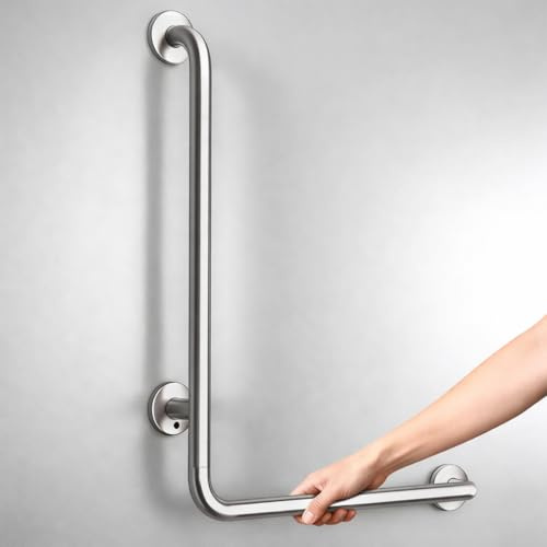 Barre d’Appui WC en Acier Inoxydable 304 – Barre de Sécurité en L 70×50 cm pour Salle de Bain et Douche, Support pour Personnes Âgées et Mobilité Réduite (Droite)