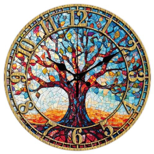 CHGCRAFT Horloge Murale Arbre de Vie 12(5) cm Silencieuse sans Tic Tac à Piles Décorative pour la Maison Ou Le Bureau