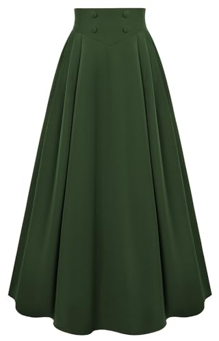 SCARLET DARKNESS Maxi gonna da donna vittoriana vintage elastica a vita alta gonna plissettata, Verde scuro, XXL