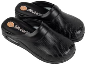Terlik Sabo ST1125 Air Ultra Light Leather Womens Clogs Mules Slippers Sabot Shoes, Black, EU 38, UK 5