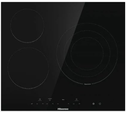 Hisense E6332BSCE - Placa vitrocerámica 3 zonas, zona grande 30 cm, ancho 60 cm, control táctil, bloqueo infantil, temporizador integrado, resistente a arañazos, fácil limpieza, bordes biselados
