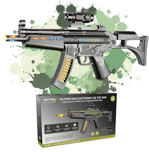 kids toy gun with led lights & sound for costumes and pretend play, fun toy for boys girls, role play accessory, safe plastic toy gun,spy kids makes combat sounds & vibration