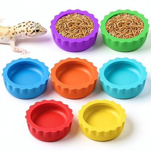 Confezione da 7 ciotole per cibo e acqua per geco crestato, piccole tazze riutilizzabili per mangime per eremiti, granchi, cibo per mangime e alimenti ad angolo, ciotola per acqua per drago barbuto