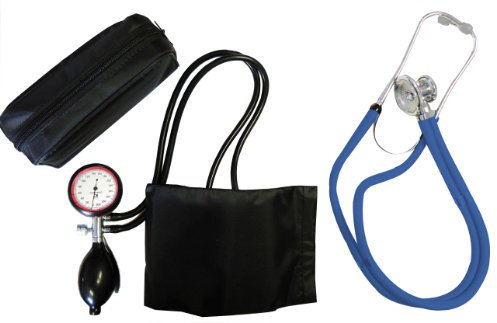 Blutdruckmessgerät Set Oberarm Tiga-Gold 2 2-Schlauch Oberarm Gerät plus Stethoskop Rappaport Blau Doppelkopf zertifizierte originale Tiga-Med Qualität