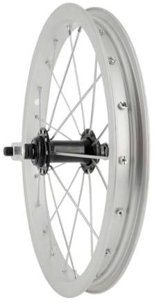 BIKE ORIGINAL - Roue Avant 14 - Jante Alu Simple Paroi 20 Trous Argent - Moyeu Noir à Écrous - Freinage sur Jante - Compatible Pneus 35-65 mm - Vélo Enfant