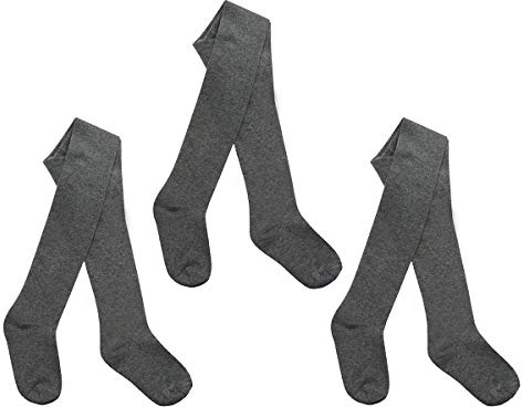 I.L.C.K Girls 3 Pairs Back To School Plain Cotton Rich Tights, Grey, 9-10 Years