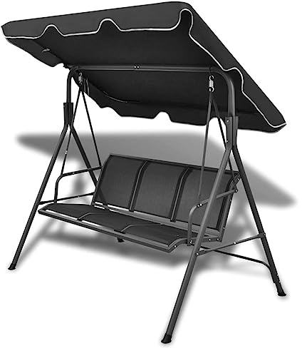 vidaXL Garden Swing Bench with Canopy Black Outdoor Porch Seat Hammock Daybed