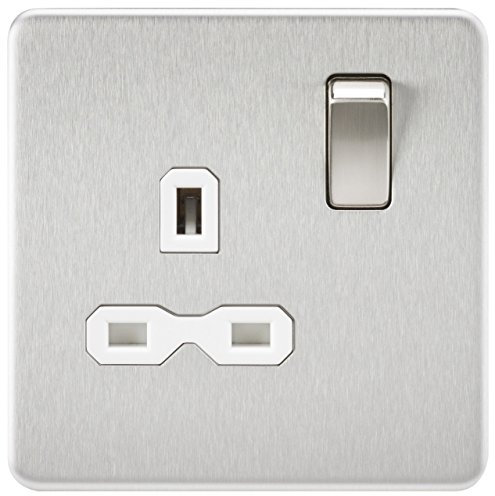 Knightsbridge SFR7000BCW Screwless 13A 1G Dp Switched Socket-Brushed Chrome with White Insert