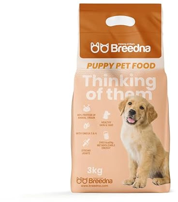 BREEDNA - Puppy Premium 3kg | Croquettes pour Chiots | pour la Grossesse | 90% de Protéine Animale et Acides Gras Oméga 3 et 6 | Nourriture pour Chiens dès Le Premier Mois de Vie.
