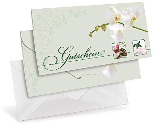 Gutscheinkarten (10 Stück) mit transparenten Briefumschlägen - Geschenkgutscheine für Kosmetik, Wellness, Beauty - DIN lang Faltkarte verschließbar, blanko Vordruck zum Eintragen der Werte