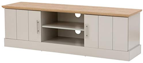 GFW Kendal Oak Large TV Unit With Display Shelf & Storage Cabinets, Wooden Entertainment & TV Stand Cabinet With Rear Cable Entry For Max 65 Inch TV, Wood, Grey/Oak, H-48cm x W-150cm x D-39cm