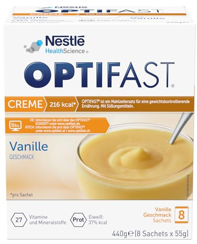 OPTIFAST Diät Creme Vanille zum Abnehmen | eiweißreicher Mahlzeitenersatz mit wichtigen Vitaminen und Mineralstoffen | schnell zubereitet und lecker im Geschmack | 8 x 55g