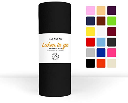 Jacobson Laken to GO Spannbettlaken Jersey Spannbetttücher Bettlaken 50% Baumwolle 50% Polyester (60x120-70x140cm 2er Set, Schwarz)