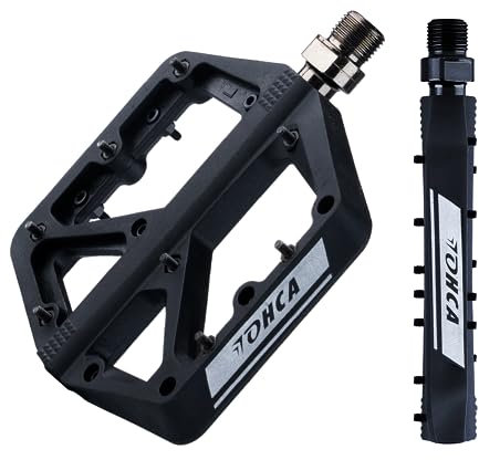 Lohca Pedali Mtb Nylon Bicicletta Pedali Flat BMX Bici Larga Taglio Ultra-leggero Antiscivolo，Nero
