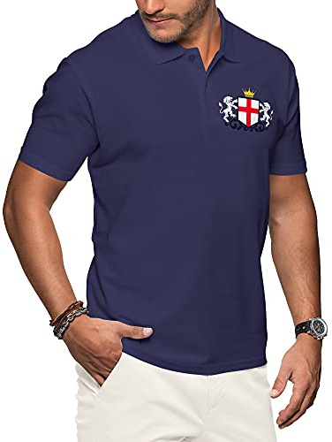 Purple Print House England Polo Shirts for Men Football Shirt 2021 Retro Cricket Rugby Supporters Cotton Embroidered Badge Crest Flag Lions, XL, Navy
