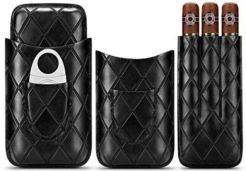 CIGARLOONG Zigarrenetui Leder Zigarre Reise Humidor Halten 3 Röhren mit Zigarrenschneider(Farbe:Schwarz)