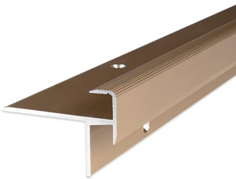 PROVISTON | Laminat-Treppenkante | Aluminium eloxiert | Bronze Hell | Breite 10 mm | Höhe 8.5 mm | Länge 1000 mm | Gebohrt | Treppenkantenprofil | Treppenwinkel | Winkelprofil | Kombiwinkel | 1 Stück