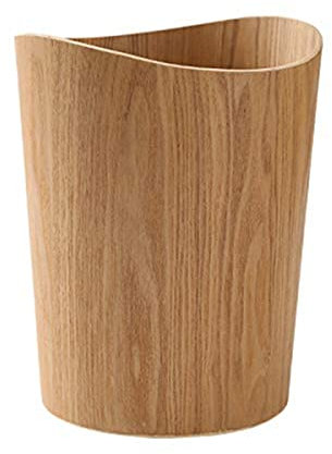 2.3 Gallons Wood Trash Can Wastebasket for Home or Office, Japanese-style natural wood Round Wastebasket, Lightweight, Sturdy for Under Desk, Kitchen, Bedroom, Den, Hotel, or Kids Room (Light Wood-B)