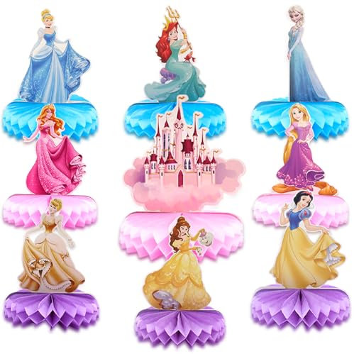 9 Stück Prinzessin Geburtstag Deko Mädchen, Prinzessin Party Honeycomb Ball Dekorationen- Mittelstücke Bienenwabe, für Prinzessin-Themen Partydekorationen, Kindergeburtstag deko Tischdekorationen