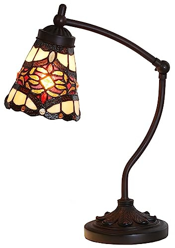 Bieye L10870 Tiffany Style Stained Glass Table Lamp Night Light with Swing Arm Base for Working Reading Home Decoration (Baroque Red)