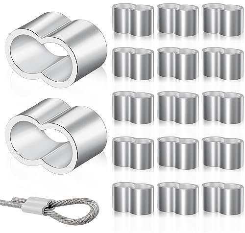 DBALL 50 Piezas Virolas de Aluminio Aparejos Cable Virolas Dobles de Aluminio 8mm Mangas Aluminio de Cuerda Alambre para Cables de Acero (Plateado)