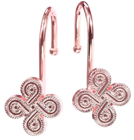 Rose Gold Shower Curtain Hooks: Pink Rust Proof Metal Shower Curtain Rings for Bathroom - Glam Flower Clover Shaped Decorative Shower Curtain Hooks Hangers for Shower Rod - Set of 12