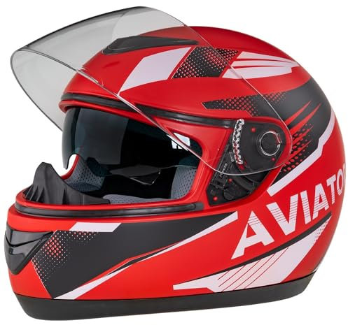 Integralhelm Mit Sonnenblende Matt Helm Motorradhelm Rot-Weiß XS Quad Klapphelm