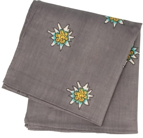 Breiter Edelweiß Trachtentuch Nickituch Trachten-Nickituch Schal Tuch aus 100% Baumwolle 50 x 50 cm (Mittelgrau)