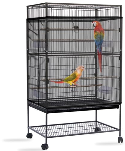 Daoeny Bird Cage Seed Catcher, Large Bird Cage Cover, Adjustable Soft Airy Nylon Mesh Net, Birdcage Cover Skirt Seed Guard for Parrot Parakeet Macaw African Round Square Cages (Black)