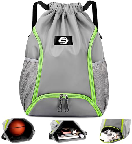 Keyck Sacca Sportiva, Borsa Palestra Impermeabile Zaino Sportivo Coulisse per Uomo Donna, Zaino Palestra con Portascarpe e Scomparto Bagnato, Grande Sacche Borsone Calcio per Spiaggia Viaggio, Grigio