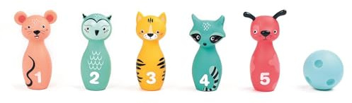 Ludi - Jeu de Quilles Souples pour Bébé - Dès 10 Mois - 5 Quilles Animaux Faciles à Prendre en Main + Balle Ergonomique - Dextérité, Vise et Coordination - Silencieux et Léger - 100% PVC, Lavable