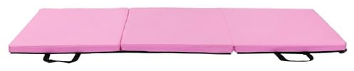 Tappetino da ginnastica pieghevole spesso 3,8 cm, antiscivolo, in morbida schiuma, con maniglia per il trasporto, per allenamento a casa, fitness, aerobica, 180 x 60 x 4 cm, colore: rosa