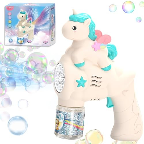 Seifenblasenpistole,Einhorn Bubble Machine,Seifenblasenmaschine,Bubble Machine Gun für Kinder,Automatic Bubble Gun,Bubble Machine Gun,Seifenblasenpistole für Outdoor,Party,Hochzeit,Geburtstag (Blau)