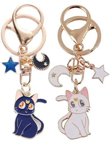 Portachiavi,2 Pezzi Portachiavi Luna Gatto Portachiavi Kawaii Portachiavi Gadget Carino Portachiavi Auto Donna Portachiavi a Forma di Gatto Magico per Donne, Adolescenti, Ragazze, Amanti dei Gatti