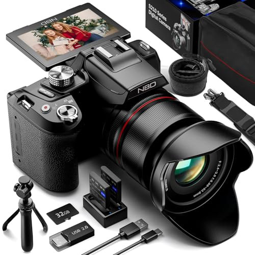 5K&64MP Digital Cameras for Photography, 16X Optical Zoom Camera with WiFi & App Control, Vlogging Camera for YouTube with 180°Flipable 3-inch Screen, Auto Focus,2 Batteries,Strap & 32GB Card (Black)