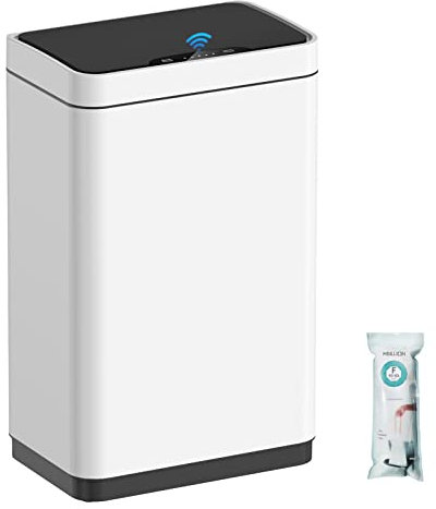 Mbillion Sensor Bin Touchless Kitchen Bin 50L Automatic Motion Sensor Trash Can Stainless Steel Smart Trash Bins with Lid Rectangular Touchless Garbage for Kitchen Bedroom Home Office (White)
