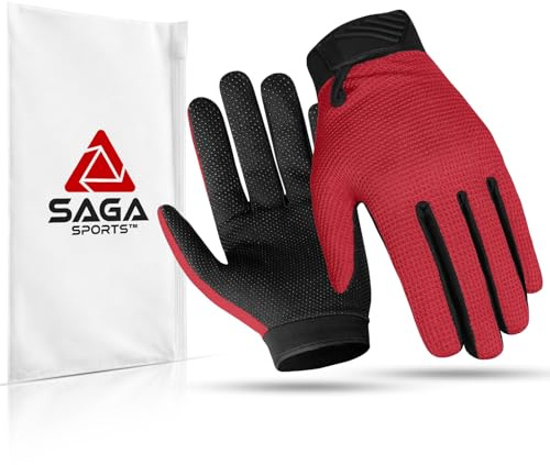 Kids Cycling Gloves - Full Finger Bike Gloves for Boys & Girls, Non-Slip Motorbike Gloves for BMX, MTB, Scooter & Outdoor Sports (Red, Large [8-10])