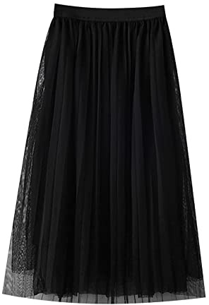Teen Girls High Waist Tulle Skirts Lightweight Breathable Mesh Tiered Straight Tutu Skirt Childrens Kids Baggy Soft Solid Elegant Pageant Birthday Dress Bottoms (Black, 9-10Years)