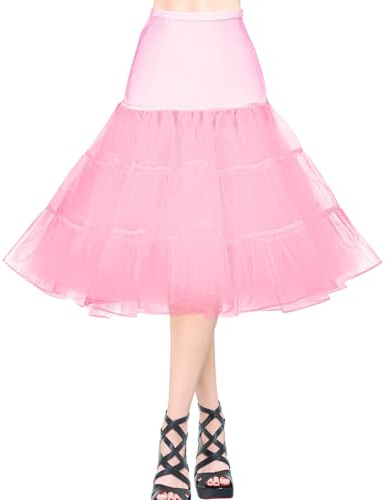 AYBUY 50-tal retro underkjol, vintage A-linje underkjol klassisk elastisk rockabilly tutu-kjol för damer halvslip utklädningsfester dans, halloweenfest, dans
