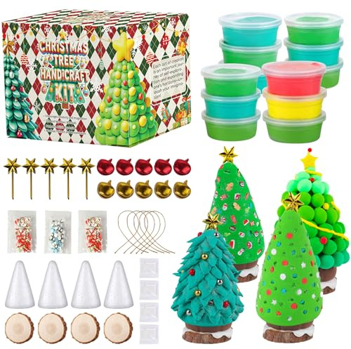 TECHEEL Lot de 46 pâtes à modeler de Noël pour enfants - Pâte à modeler - Séchage à l'air libre - Kit de bricolage pour sapin de Noël - Cadeau de Noël pour filles de 4, 5, 6, 7, 8, 9, 10 ans