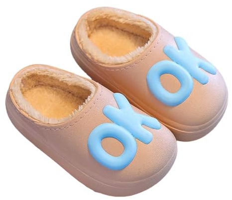 SoLu DAY8 Chaussons Enfant Fille Hiver Chaud Mignon Confort Pantoufles Chaudes Ado Garçon Fille Polaire Imperméable Antidérapant Chic Casual Maison Chambre Chaussure (Kaki, 35)