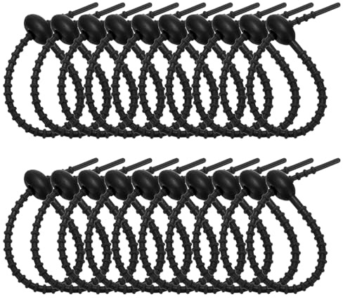 PATIKIL Silicone Cable Ties 15cm Black 20Pcs | Rubber,Reusable,Twist Zip Ties Organizer for Home,Office,Kitchen,Food bags Wires,Adjustable Bag Clip