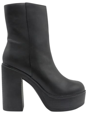STAY - E88-1855 Botines de mujer en polipiel, diseño liso, cierre de cremallera, tacón alto 10 cm con plataforma 3,5 cm, piso de goma antideslizante MUJER color: BLACK talla: 39