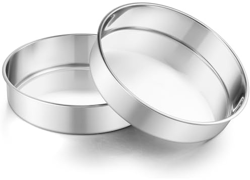 Herogo 8 Inch Cake Tin, Stainless Steel Cake Pan Set of 2, Round Baking Cake Mould for Baking, Wedding Layer Cake Tin Bakeware Set with Mirror-Polished, Healthy & Food Grade, Dishwasher Safe