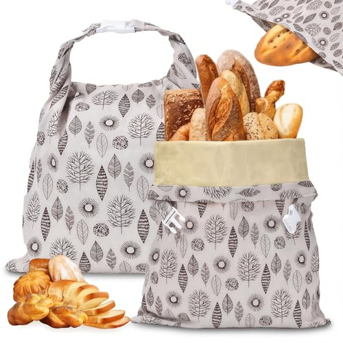 2 bolsas de pan de lino, reutilizables, cera de abeja, bolsas de pan de lino con forro interior de TPU, bolsa de pan con lámina interior, paño de cera de abejas para guardar pan y productos horneados