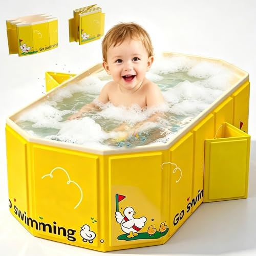 Babybadewanne Faltbare, Integrierte Baby Badewanne mit Stabilen Standfüßen und Doppeltem Ablauf, Reise Babywanne für Babys & Kleinkinder, Kinderbadewanne für 0-8 Jahre