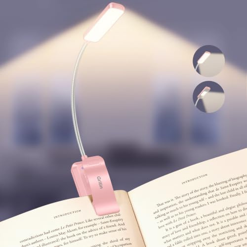 Gritin 2026 Gen 2 Läslampa för Läsning - 30 Ögonvårdande Fullspektrum LED | 5 Färger och 5 Ljusstyrkor, Justerbar Bred/Smal Ljuskägla, Uppgradera till 1500mAh Långvarig Uppladdningsbar Klämm Boklampa