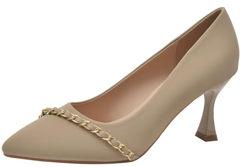 Tacchi a Spillo Donna Punta Affusolata Scarpe Deco Catena Metallo Abito Sera Matrimonio Festa Cerimonia,Cachi,37 EU