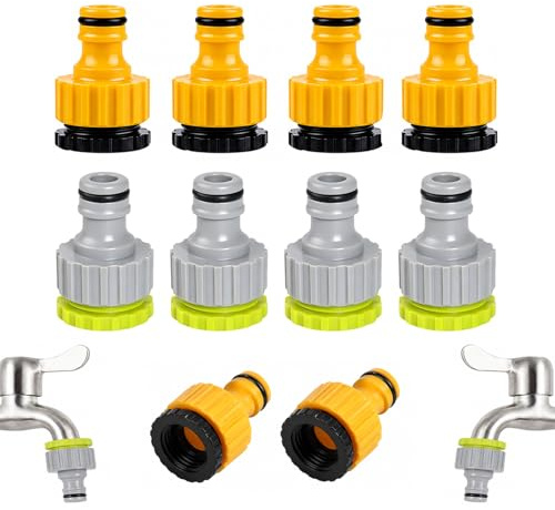 Smbxjer 12 Pièces Raccord Robinet-Universel Fileté Femelle 1/2 & 3/4 | 2-en-1 Connecteur de Robinet de Jardin Adaptateur de Tuyau D'arrosage, Ce Kit Convient Aux Robinets, Aux Machines à Laver